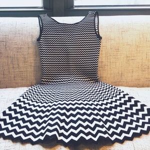 GiG Black & White Fitted Flare Knit Dress